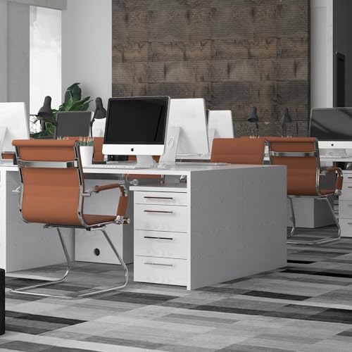 Conference Room Chairs Set of 6, Waiting Room Chairs with Arms, Faux Leather Reception Chairs No Wheels, Office Guest Chairs with Mid Back Support and Chrome Sled Base, Cafe - color: Cafe, size: 6PCS