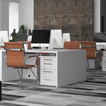 Conference Room Chairs Set of 6, Waiting Room Chairs with Arms, Faux Leather Reception Chairs No Wheels, Office Guest Chairs with Mid Back Support and Chrome Sled Base, Cafe - color: Cafe, size: 6PCS