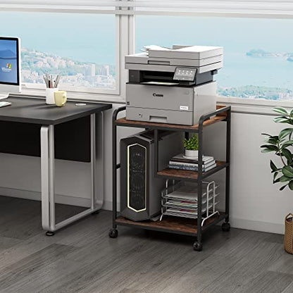 Fannova Large Printer Stand with PC Tower Shelf for Home Office Storage - color: Rustic Brown