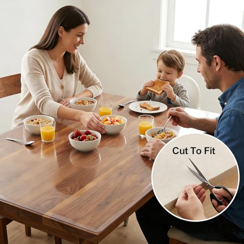 1.5mm Thick Clear Table Protector, Waterproof PVC Plastic Table Cover, Desk Mat for Nightstand，Durable Table Pad for Dining Room, Kitchen, Office, Writing Desk, and Coffee Tables