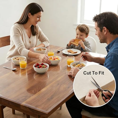 1.5mm Thick Clear Table Protector, Waterproof PVC Plastic Table Cover, Desk Mat for Nightstand，Durable Table Pad for Dining Room, Kitchen, Office, Writing Desk, and Coffee Tables