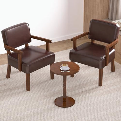 FAGAGA Accent Chairs Set of 2, 2 Solid Wood Armchairs with Table - color: Faux Leather Cherry, size: One Set