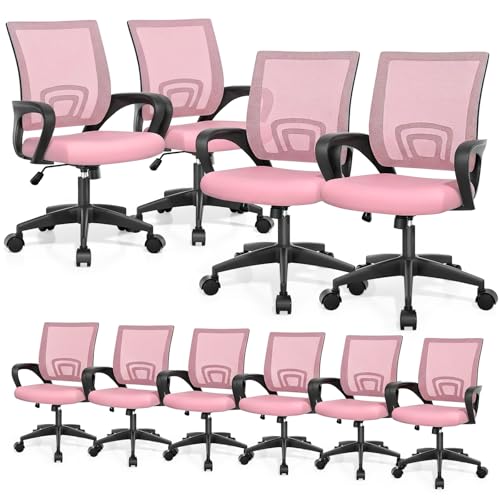 Magshion Ergonomic Office Chairs 10 Pack, Mid-Back Mesh Desk Chair, Pink | Adjustable Swivel Computer Chair, Lumbar Support & Breathable Backrest, For Gaming, Work, Study, 300 LBS Capacity - color: Pink, size: 10 Pack