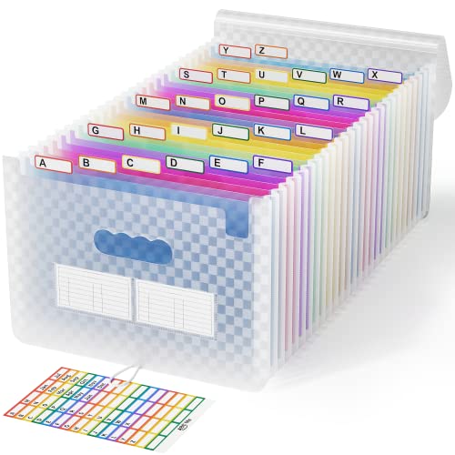 ABC life 26 Pockets Accordion File Organizer, Expanding File Folder, Blue | Portable Monthly Paper Bill Tax Receipt Organizer, Letter A4 Size Document Organizer with Labels, for School, Office, Home - color: Blue