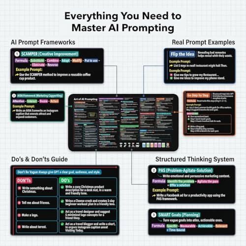 Chat GPT Cheat Sheet Desk Mat | How to Write an Effective Prompt Using Chatgpt, Copilot Cheat Sheet Lambock New Version Large Desk Pad for Keyboard and Mouse | 12x22 in NEW - size: 22" x 12"