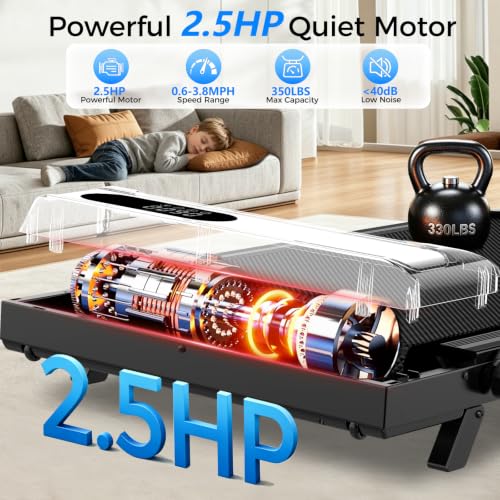 Walking Pad Treadmill with 8% Incline & Handle Bar, 2.5HP Portable Under Desk Treadmill for Home Office, Compact Foldable Treadmill Quiet Anti-Slip, 0.6-3.8 MPH Remote Speed Control, 350LBS Capacity