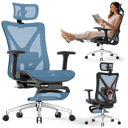 Ergonomic Office Chair - 135° Reclining Desk Chair with Adjustable Lumbar Support, 3D Armrest, Large Headrest & Heavy Duty Steel Base, 300LBS Mesh Task Chair, Navy Blue - color: Navy Blue
