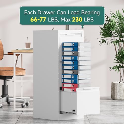 3 Drawer Metal Vertical File Cabinet with Lock for Home Office | 17.8 Inch Depth,38.4 Inch High,Fits A4/Legal/Letter Size File,Easy Assembly,Adjustable Hanging Bar,White - color: White, size: 17.8"D x 15"W x 38.4"H（3 Drawers）