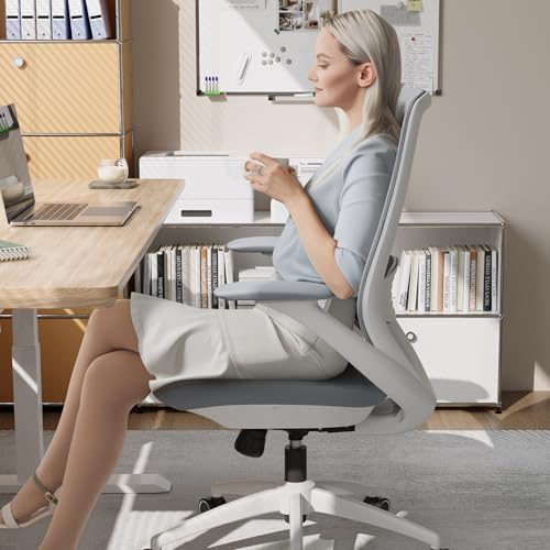Ergonomic Office Chair, High Back Mesh Desk Chair with Lumbar, Grey | 360° Swivel & Slide-Adjustable Arms, Tilt Lock & Recline, Breathable Task Chair for Home Office, Gaming & Desk Work, 300LBS