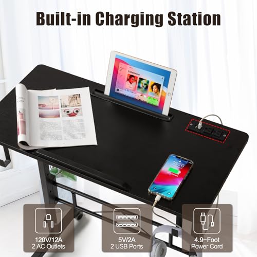 Hadulcet Small Standing Desk Height Adjustable with Tiltable Tabletop - color: Black, size: 31.5" with Charging
