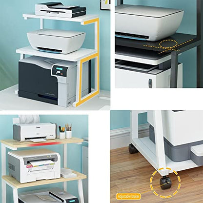 3-Tier Rolling Printer Stand with Wheels, Multi-Purpose Home Office Cart for Printers, Scanners & Fax Machines, Compact White Design (43.6x38x75cm) - color: White, size: 43.6x38x75cm