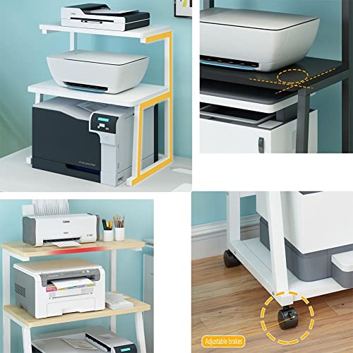 3-Tier Rolling Printer Stand with Wheels - Multi-Purpose Home Office Cart for Printers, Scanners, Fax Machines, & Microwaves - White, 52.6x38x75cm - color: White, size: 52.6x38x75cm