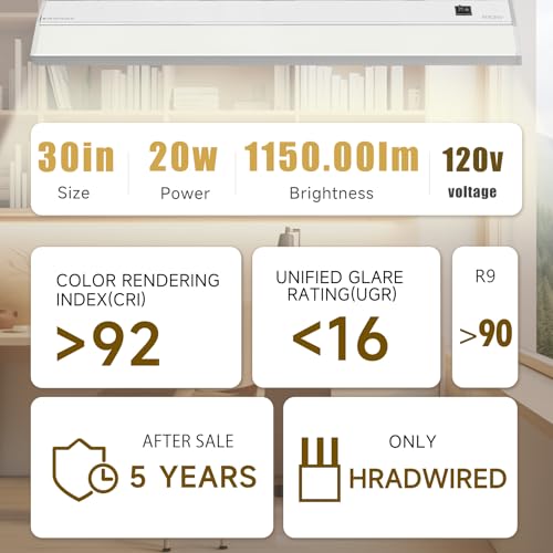 Hardwired Under Cabinet Lighting, 30in 20W LED Light for Kitchen/Closet, 1150lm, CRI>92, R9>90, 5 Color Temperature, Dimmable, 2700K-5000K(Warm White, Cool White, Daylight) - size: 30 inch
