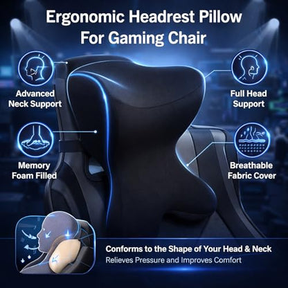 Car Neck Pillow for Driving Seat Car headrest Pillow/Gaming Chair Pillow with Adjustable Strap Removable Cover Ergonomic Design Neck Support Pillow for auto, Office Chair, Gaming Chair(Black) - color: Neck Black