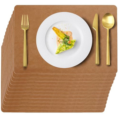 Brown Plastic Vinyl Placemats Set of 12, Waterproof Heat Resistant Table Mats,Faux Leather Wipeable Washable Easy Clean Non-Slip Place Mats for Indoor Outdoor(12,Brown) - color: Brown