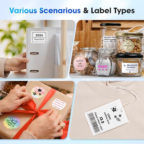 Phomemo M250 3 Inch Label Maker Machine with Tape | Label Printer for Address, Barcode Printer for Business, Home, Logo Label, Sticker Printer for Phones & PC, with 1 Roll Label - color: White