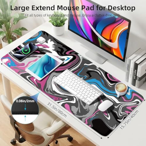 Rcege Large Gaming Mouse Pad Extended Desk Mat with Non Slip Stitched Edge - color: Abstract Purple, size: 31.5L x 15.8W inches