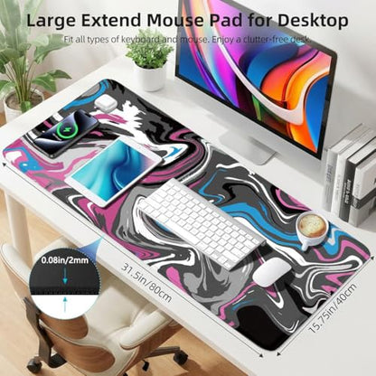 Rcege Large Gaming Mouse Pad Extended Desk Mat with Non Slip Stitched Edge - color: Abstract Purple, size: 31.5L x 15.8W inches