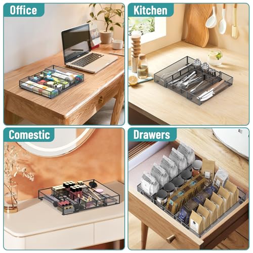 2 Pack Expandable Desk Drawer Organizer, 10 Compartments, Black - color: 2 Pack Black