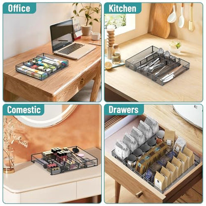 2 Pack Expandable Desk Drawer Organizer, 10 Compartments, Black - color: 2 Pack Black