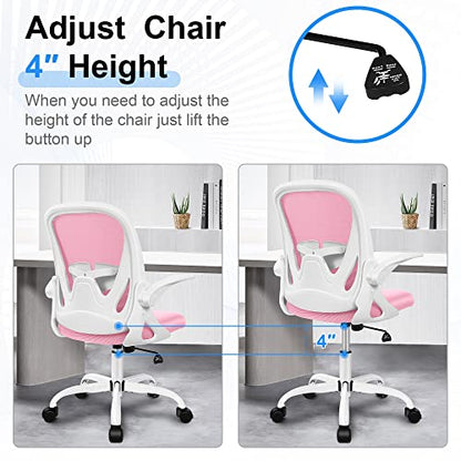 Office Chair Ergonomic Desk Chair with Flip up Armrests Swivel Breathable Desk Mesh Computer Chair with Adjustable Lumbar Support and Height for Conference Room (Pink) - color: Pink