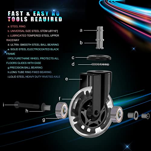 Hivexagon Office Chair Caster Set of 5 Rubber Replacement, Heavy Duty Universal Quiet Rolling Casters Fit Standard Office Chair for Hardwood Floors, Tiles and Carpet - style: RGB Color