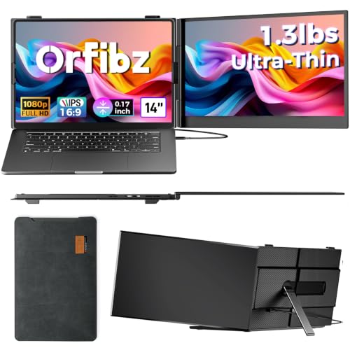 14" Laptop Screen Extender, Ultra Lightweight & Portable Monitor | 1080P FHD IPS Display, For 13”-17.3” Laptops, Plug and Play, Travel Monitor Extender, for Windows/Mac/Android/Chrome - color: Black