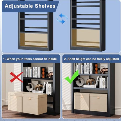 61" 5-Tier Metal Bookshelf,4 Adjustable Shelves,Large Capacity(Black) - color: Black, size: 61"H*27.5"W*11.8"D