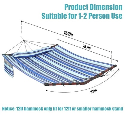 TegerDeger 12FT 2 Person Hammock with V Shaped Spreader Bar -Blue Stripes - color: Blue Stripes