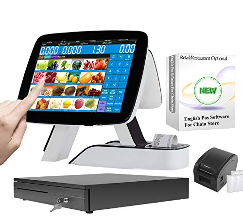 Smart Touch POS System Built-in Thermal Printer Cash Register with Software+Cash Drawer+Label Printer (Retail or Milk Tea Shop) - color: SET07