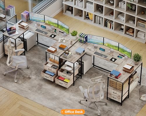 67" U Shaped Computer Desk, Reversible L Shaped Gaming Desk | Corner Desk with Power Outlets, 4 Drawers, 2 Storage Shelf, Computer Table with 4 Installation Methods, Grey - color: Grey, size: 35.4"D x 66.9"W x 30.3"H