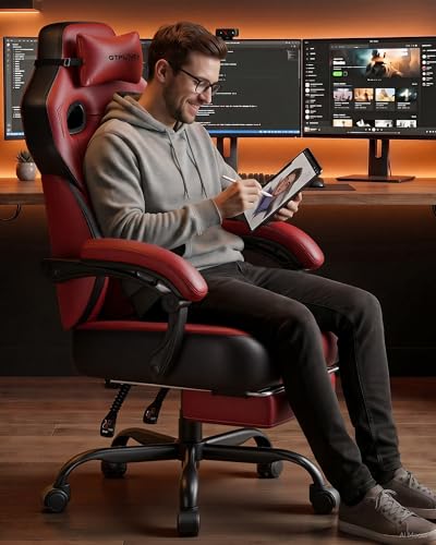 GTPLAYER Big & Tall Gaming Chair, Wide Seat with Footrest, Wine Red - color: 10 Wine Red