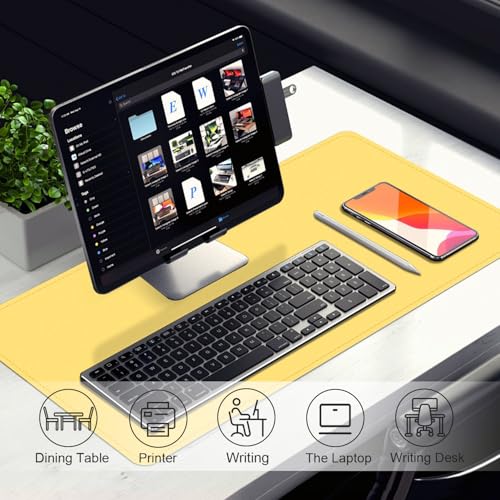 Leather Desk Pad Protector, 47.2'' x 23.6'', Suede Base Sewing Desk Blotter, Non-Slip Office Mat, Waterproof Writing Pad - Yellow - color: Yellow, size: 47.2'' x 23.6''
