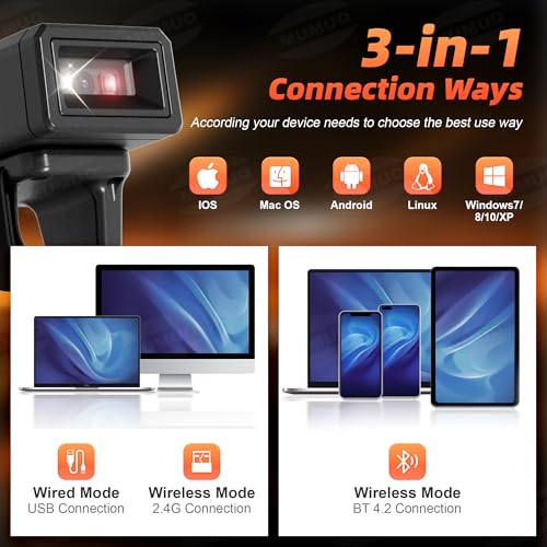 Bluetooth Ring Barcode Scanner, Wearable 1D/2D Bar Code Reader | Wearable Finger Scanner, Bluetooth 2.4g USB 3-in-1 Barcode Reader, 450mah, 6+ Hrs Use, Warehouse & Inventory