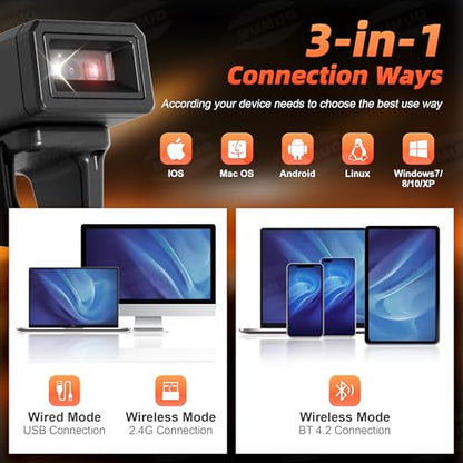 Bluetooth Ring Barcode Scanner, Wearable 1D/2D Bar Code Reader | Wearable Finger Scanner, Bluetooth 2.4g USB 3-in-1 Barcode Reader, 450mah, 6+ Hrs Use, Warehouse & Inventory