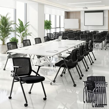 20 Pack Stackable Conference Room Chairs with Paddle Folding Office Chair Foldable Desk Chair Mesh Back and Arms for Conference Meeting Guest Reception Home Office Training Room Chair Black - color: Black, size: 20 Pack