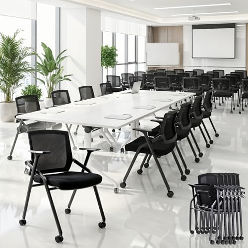 20 Pack Stackable Conference Room Chairs with Paddle Folding Office Chair Foldable Desk Chair Mesh Back and Arms for Conference Meeting Guest Reception Home Office Training Room Chair Black - color: Black, size: 20 Pack