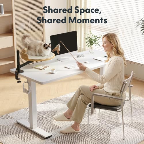 FLEXISPOT EN2 55"x28" Standing Desk with Solid Wood Cat Bed, White - color: White Top + White Frame, size: 55x28 | Cat Bed