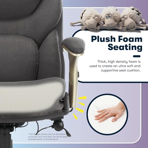 Serta Claremont Executive Office Chair with Back-In-Motion Technology, Ergonomic Mid-Back with Pivot Lumbar Support & Seat, Plush Cushion, Body Pillows, Adjustable Arms, Dark Gray Fabric | Claremont, Adjustable Arms & Height, Foam Seat and Headrest Cushio