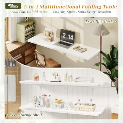 Dogsky Floating Wall Desk 55" x 16" - 400 lbs Heavy Duty Solid Pine - color: White, size: 55" x 16"