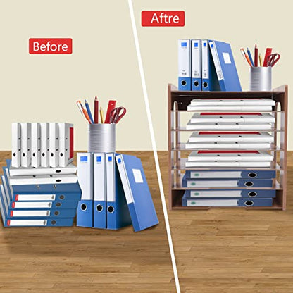7Tier Widen Wood Office Paper Organizer, File Organizer Desktop,Document Letter Mail Tray Sorter,File Holder Desk Letter Tray, Sorter Document Book Magazine Storage Shelf Rack 14.17 * 9.84 * 15.16in