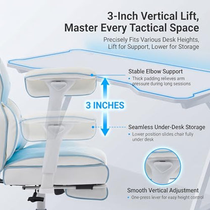 Comfy Office Desk Chair, White‑Blue Aesthetic Chair with Footrest - color: White/Blue