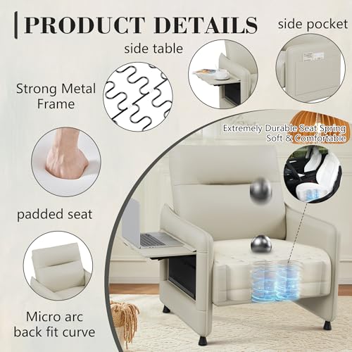 Alunaune Upholstered Living Room Chair Armchair Set of 2, Mid Century Accent Chair, Reception Couch Slipper Club Lounge Chair Guest Comfy Single Sofa with Sidetable for Bedroom-Beige - color: Beige, size: 2 Chairs