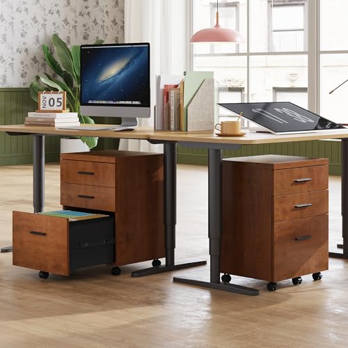 DEVAISE 3 Drawer File Cabinet for Home Office, Wood Under Desk Filing Cabinet, Rolling Printer Stand with Wheels, Walnut - color: Walnut, size: 15.7"D x 18.1"W x 25.6"H