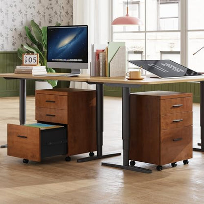 DEVAISE 3 Drawer File Cabinet for Home Office, Wood Under Desk Filing Cabinet, Rolling Printer Stand with Wheels, Walnut - color: Walnut, size: 15.7"D x 18.1"W x 25.6"H