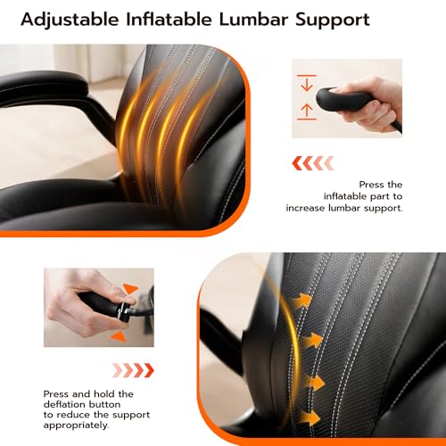 Ylzyxal Office Desk Chair, Ergonomic Computer Chair with Padded Flip-Up Arms and Adjustable Lumbar Support, PU Leather Executive Chair with Tilt Lock and 360° Swivel Rolling Wheels for Work, Study - color: Black