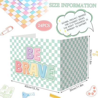 Honoson 24 Pcs Inspirational Privacy Folders for Students | Cardboard Desk Shields with Motivational Words, 6 Designs for Classroom Study, Tri-fold Exam Dividers, Bulk Test Boards - style: Pastel Checkerboard