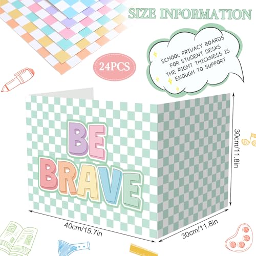 Honoson 24 Pcs Inspirational Privacy Folders for Students | Cardboard Desk Shields with Motivational Words, 6 Designs for Classroom Study, Tri-fold Exam Dividers, Bulk Test Boards - style: Pastel Checkerboard