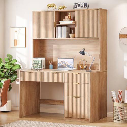 Vabches Executive Desk with Fluted Drawers, Oak