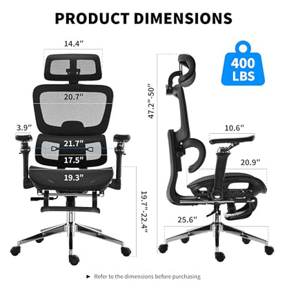 Mesh Ergonomic Office Chair with Footrest,Black | 6D Armrests,High Back Mesh Gaming Chair with Lumbar Support,Adjustable 3D Headrest for Home Office Desk Chair - color: Black, style: Executive